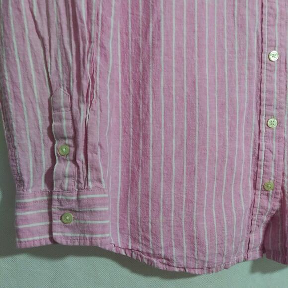 C Wonder Casual Pink Striped Button-Up Cotton Linen Spring Shirt Size L - Picture 3 of 6